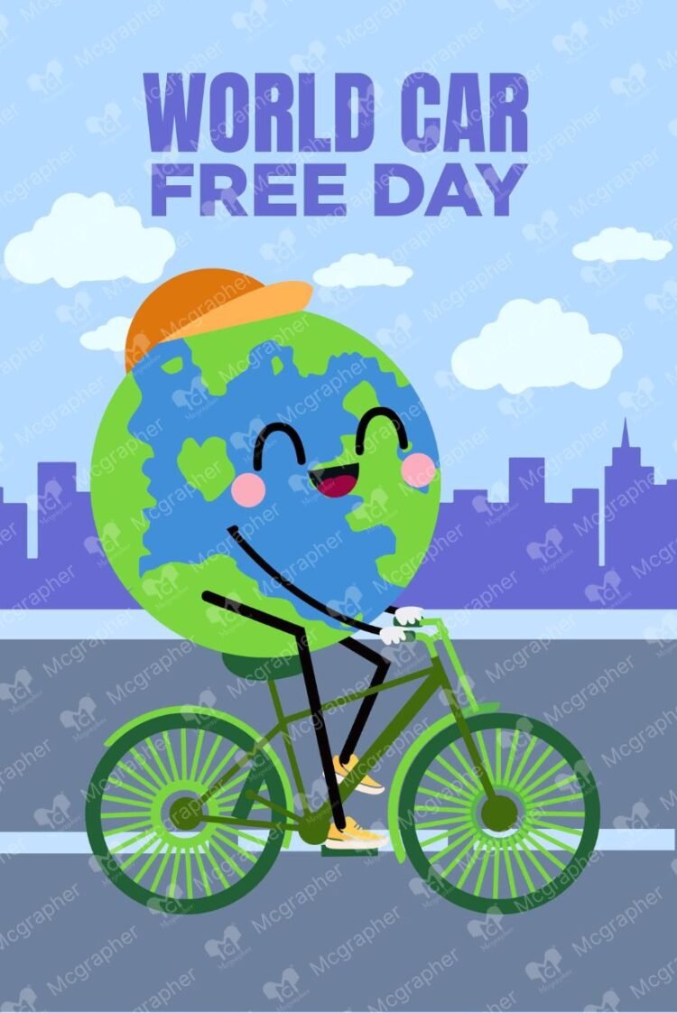 World car free Day cycling illustration