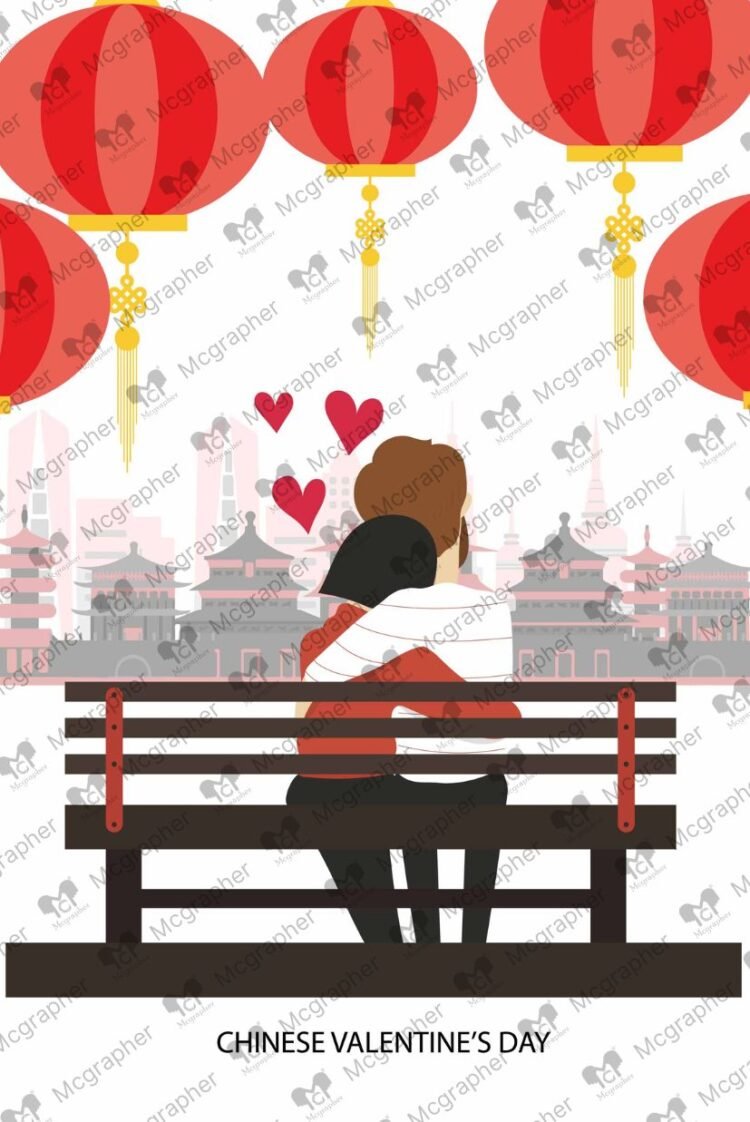 China Valentine Day couples Illustration